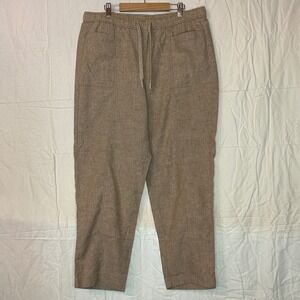 Orvis Linen‎ Blend Drawstring Pull On Pants Elastic Waist Casual Beige Women LG